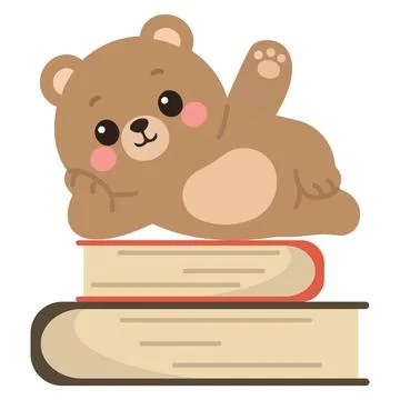Brown teddy bear resting on book stack Stock Illustration