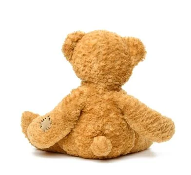 Brown teddy bear sitting back on white isolated background brown teddy bea... Foto stock