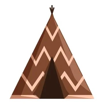 Brown teepee tent with patterns standing on white background Stock Illustration