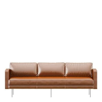 Brown three-seater leather sofa on a white background 3d Stock Illustration