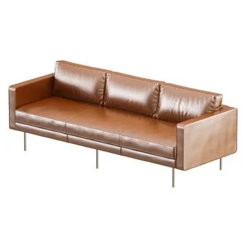 Brown three-seater leather sofa on a white background 3d Illustrazione stock