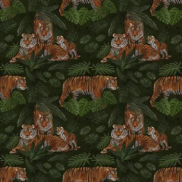 Brown tigers seamless digital pattern イラスト素材