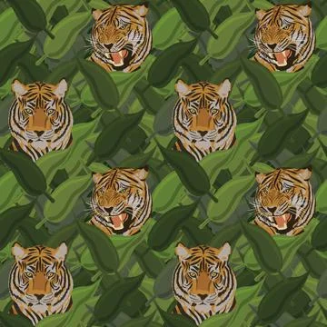 Brown tigers seamless digital pattern Stockillustratie