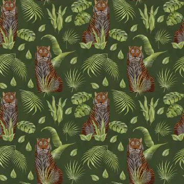 Brown tigers seamless digital pattern Stockillustratie