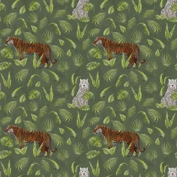 Brown tigers seamless digital pattern Stock Illustration