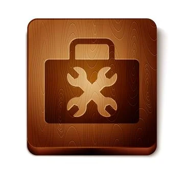 Brown Toolbox icon isolated on white background. Tool box sign. Wooden square Stock Illustration