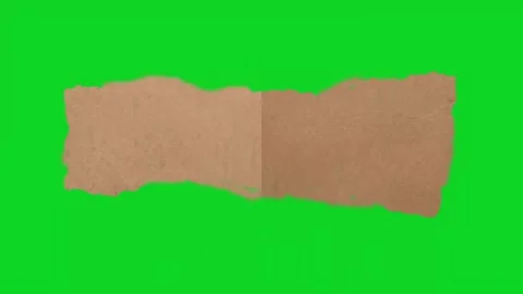 Brown torn craft paper strip lying flat reveal revealing animated on green Stock Footage 335216484