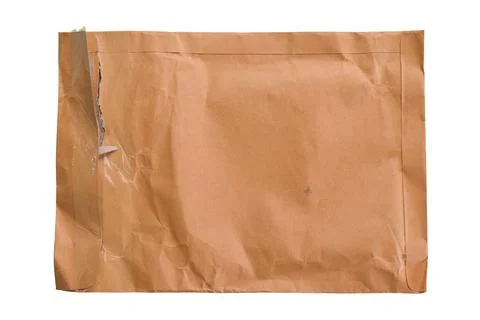 Brown torn paper envelope isolated on white background. Stock Photos
