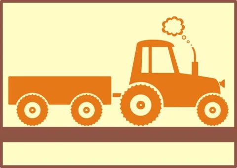 Brown tractor with trailer on yellow background isolated Stock-Illustration