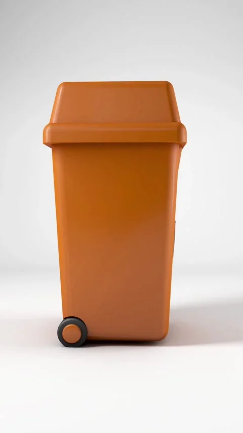 Brown trash container with recycle sign isolated from white background Stock Footage 268479544