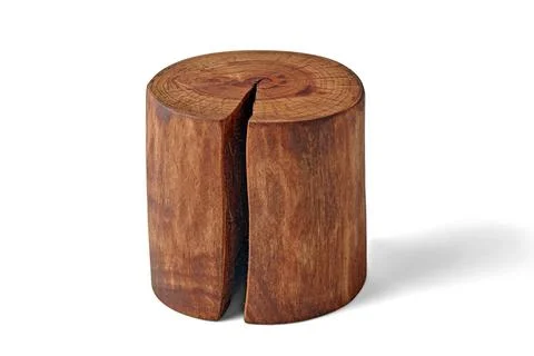 Brown tree trunk cut with crack isolated on white background. product stand Stock Photos
