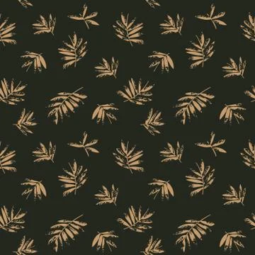 Brown Tropical Botanical Leaf Seamless Pattern Background Stock Illustration