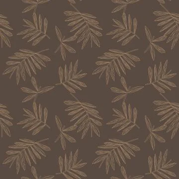 Brown Tropical Botanical Leaf Seamless Pattern Background Stock Illustration