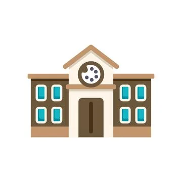 Brown university building with clock tower facade icon Ilustración de archivo