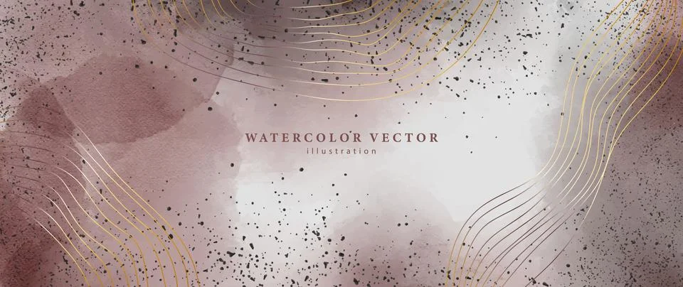 Brown vector abstract watercolor background with gold elements Stock Illustration