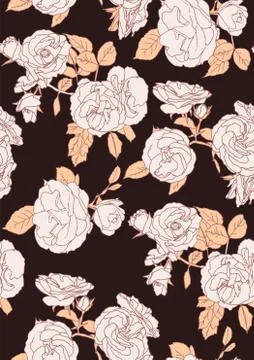 Brown vector flowers seamless pattern. Contrast background Illustrazione stock