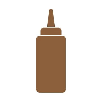 Brown vector ketchup or mustard squeeze bottle icon isolated on white backgr Stock Illustration