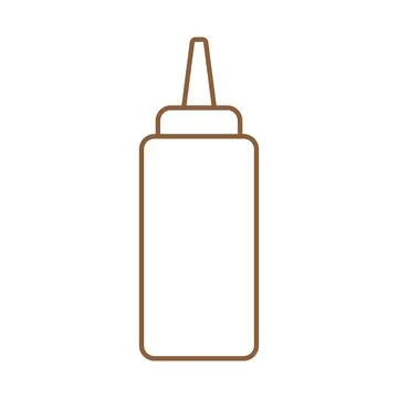 Brown vector ketchup or mustard squeeze bottle line icon isolated on white b Stock Illustration