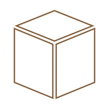 Brown vector three dimensional or 3d cube line icon isolated on white backgr Stock Illustration