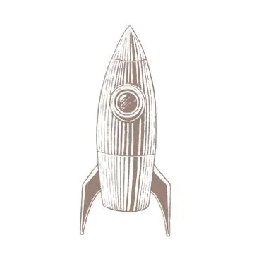 Brown Vectorized Ink Sketch of Rocket Illustration Stock Illustration