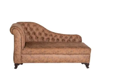 Brown vintage sofa with single-sided armrest and wave-shaped back with stit.. Stock Photos