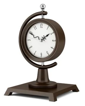 Brown vintage table clock isolated on white background Stock Illustration