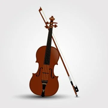 Brown violin and bow with shadow Stock Illustration