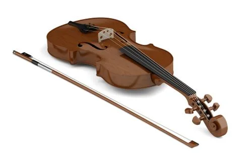 Brown violin with bow isolated on white background Stock Illustration
