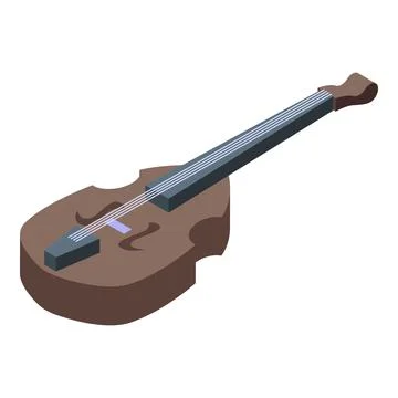 Brown violin lying down with strings showing isometric icon Stock Illustration