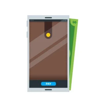 A Brown Wallet Inside Smart phone. Stock Illustration