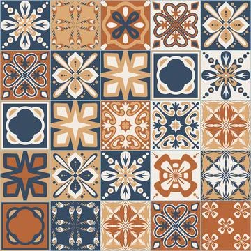 Brown walnut ceramic tiles for design, square patchwork style, vector illus.. Stock Illustration