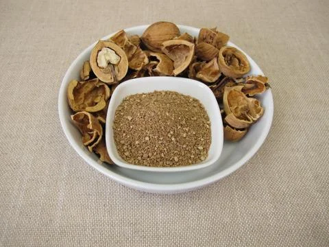 Brown walnut shell granules Stock Photos