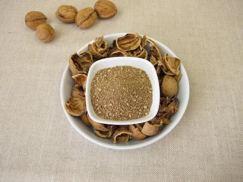 Brown walnut shell granules Stock Photos