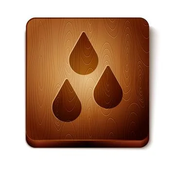 Brown Water drop icon isolated on white background. Wooden square button. Vec Stock Illustration