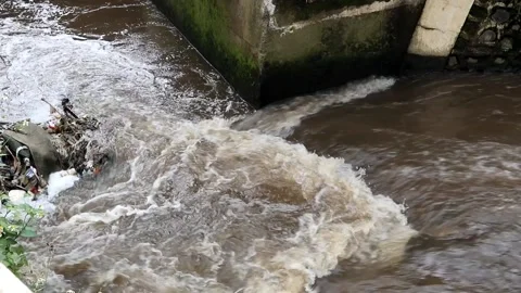 Brown water flow in the river Stock Footage 222731700