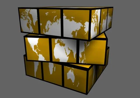 Brown White Continents Globe as Cube World Map Stock Illustration