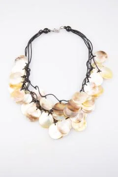 Brown white home made shellfish necklace Stockfoto's