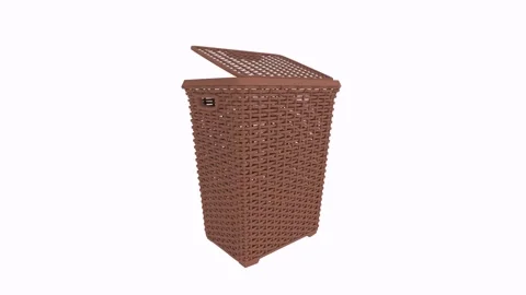 Brown wicker laundry basket isolated on white background 스톡 동영상 304248991