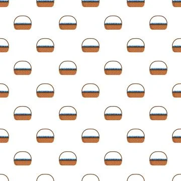 Brown wicker picnic baskets standing in a seamless pattern 스톡 일러스트