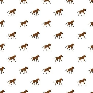 Brown wildebeest seamless pattern walking on white background Stock-Illustration
