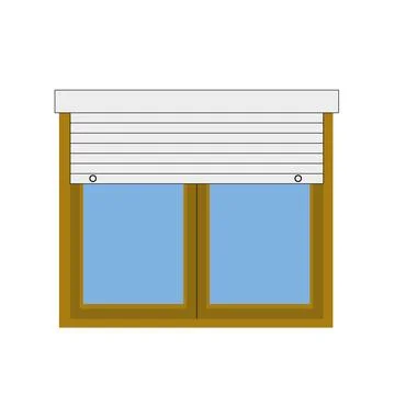 Brown window roller shutter. Closed window protective roller blind protection Stock Illustration