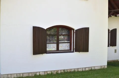 Brown Window on White Wall Stock Photos