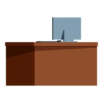 Brown wooden desk featuring a computer, keyboard, and mouse, ideal for depict 스톡 일러스트