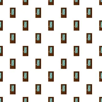 Brown wooden door seamless pattern with glass panels Stock Illustration