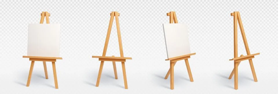 Brown wooden easel empty, with white blank canvas Stock Illustration