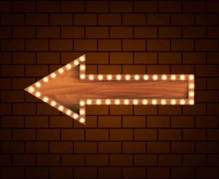 Brown wooden pointer board with light bulbs on a wall. Vector stock illustrat Stock Illustration