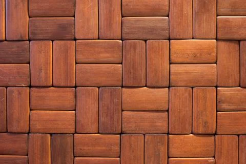 Brown wooden rectangular laminated tiles texture close up shot top view. Fotos de archivo