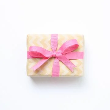 Brown zigzag pattern gift box isolated on white background Stock Photos