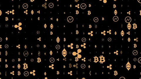 Brownian motion. icons of world crypto currencies. economic business background. Stock Footage 83553078