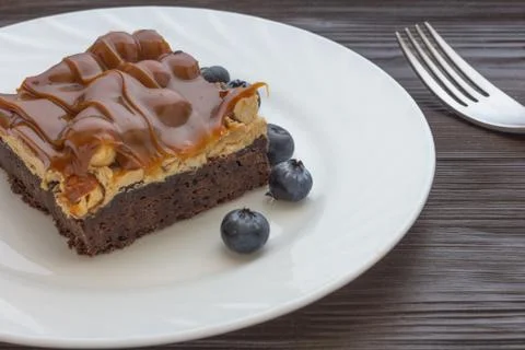 Brownie cake in plate Stock Photos